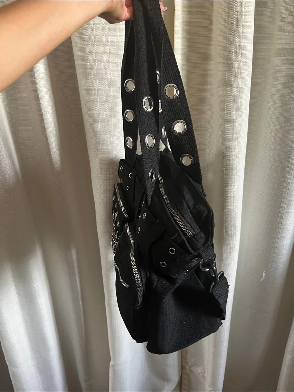 Black Canvas Multi-Pocket Shoulder Bag for Men